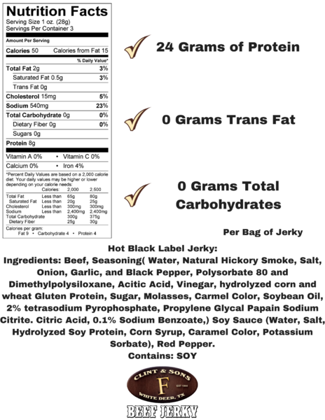black label hot nutrition facts